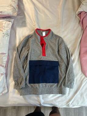 Carter's Kid Boy's Gray Fleece Mock Neck Pullover with Navy Utility Pocket